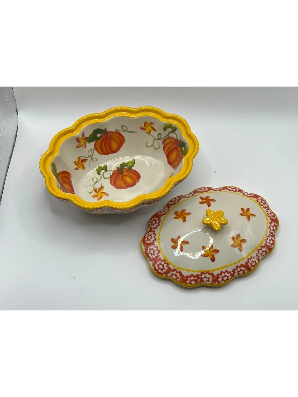 New Temp-rations by Tara handmade Ceramic Fall Pumpkin mini casserole bakeware